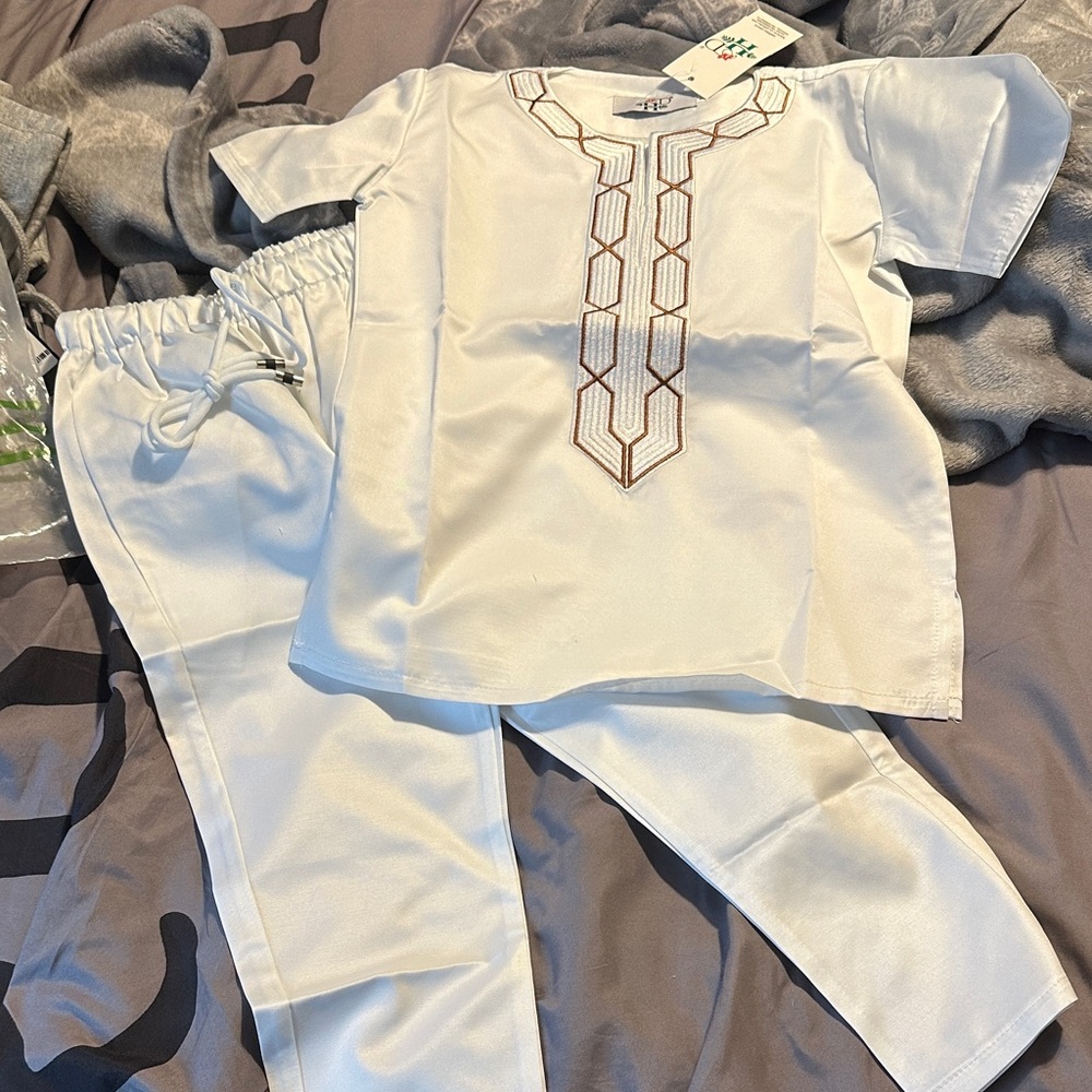 Kids White Embroidered Matching Set
